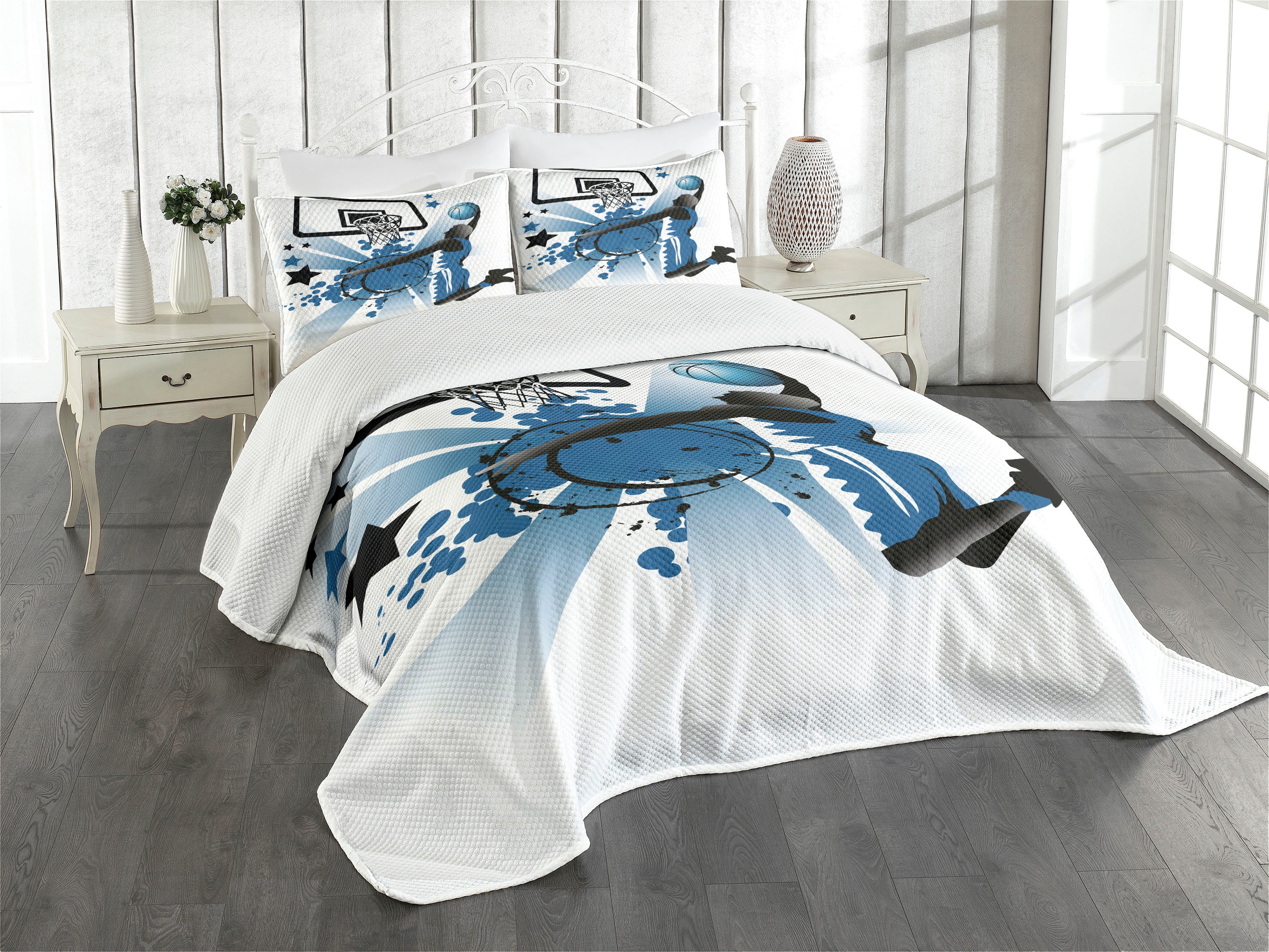 King Black Polyester Bedspread Set with Pillow Shams