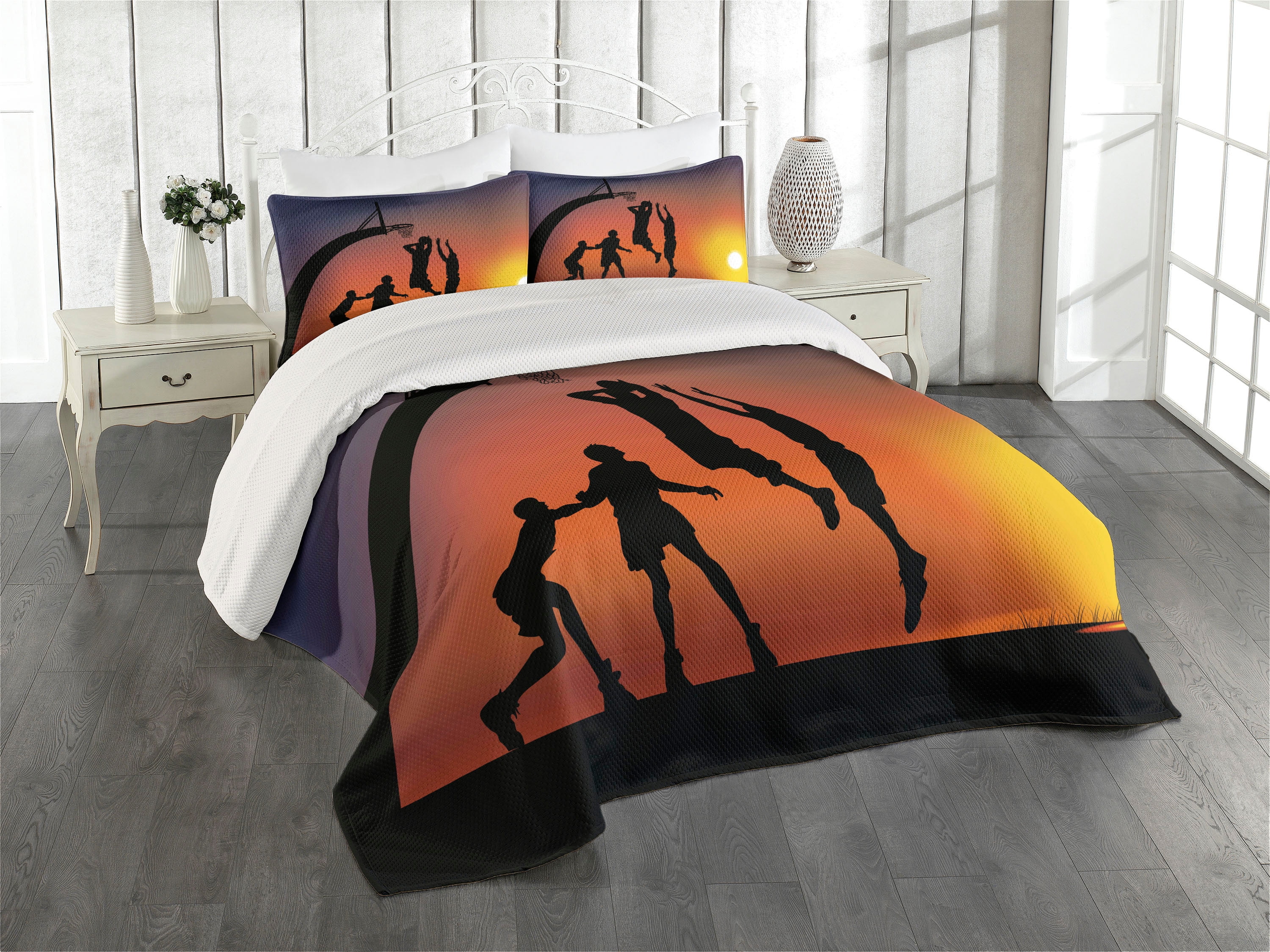 King Black Quilted Bedspread Set with Pillow Shams