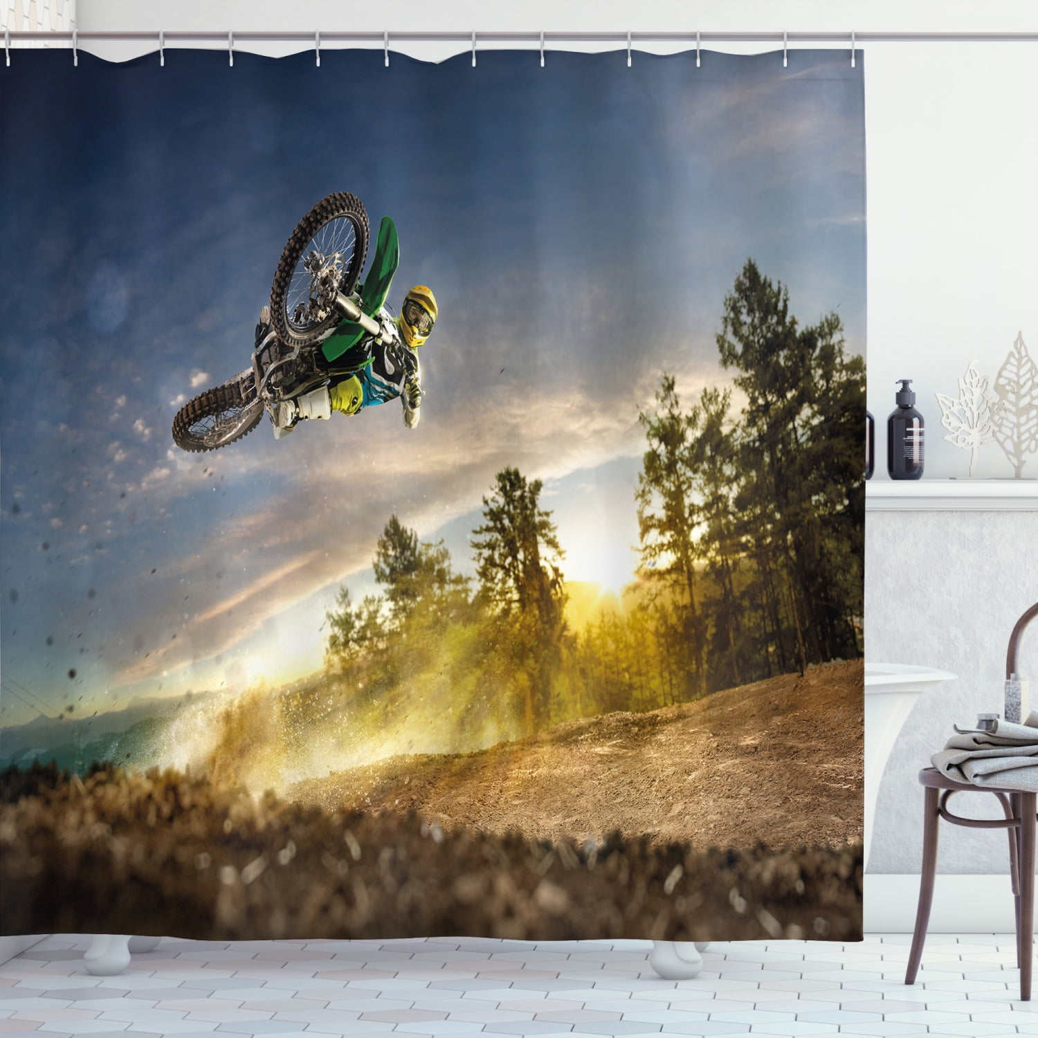 Extreme Sports Motocross Shower Curtain with Hooks