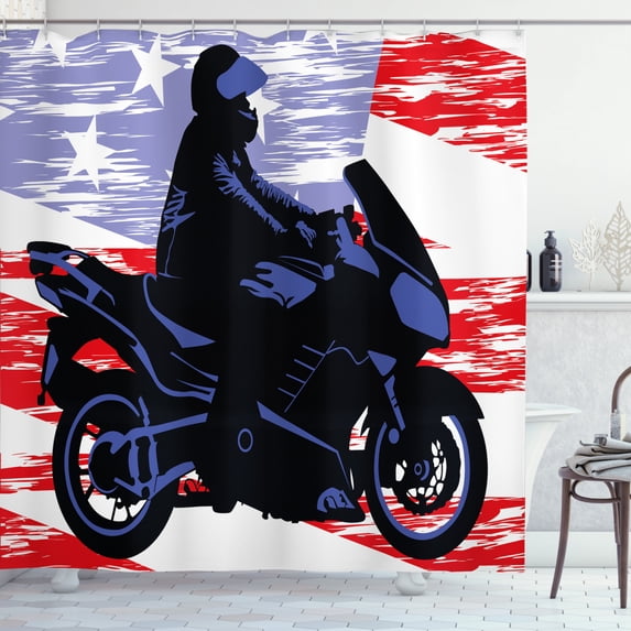 Ambesonne Teen Room Shower Curtain, Man on Motorcycle, 69"Wx75"L, Multicolor