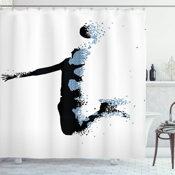 Ambesonne Teen Room Shower Curtain, Sports Fractal, 69"Wx84"L, Black Pale Blue