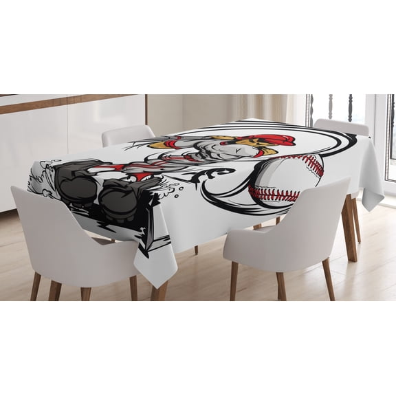Ambesonne Teen Room Tablecloth Rectangular Table Cover, Cartoon Player, 52"x70", Grey Red White