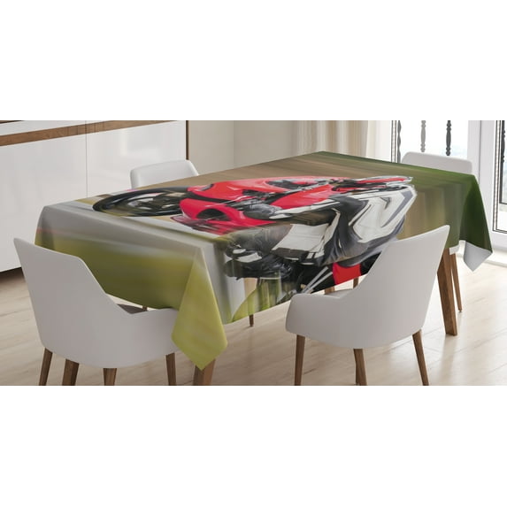 Ambesonne Teen Room Tablecloth Rectangular Table Cover, Motorbike Race Speed, 60"x90", Multicolor