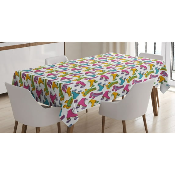 Ambesonne Teen Room Tablecloth Rectangular Table Cover, Roller Skates Vivid, 52"x70", Multicolor