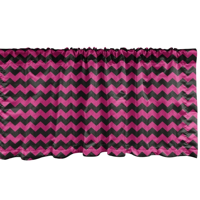 Ambesonne Teen Room Window Valance, Chevron Lines Curves, 42" x 18", Magenta and Black