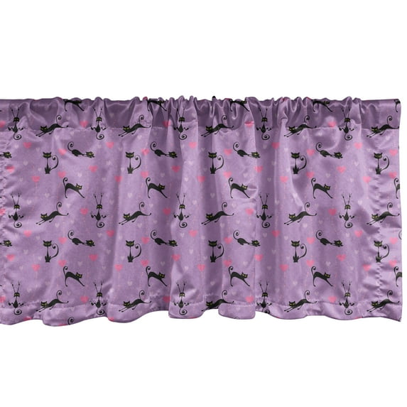 Ambesonne Teen Room Window Valance, Little Kittens Hearts, 54" X 18", Violet Pink Black