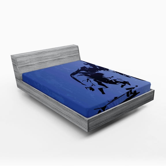 Ambesonne Teenage Fitted Sheet, Abstract Vector Skaters, Queen Size, Violet Blue Black