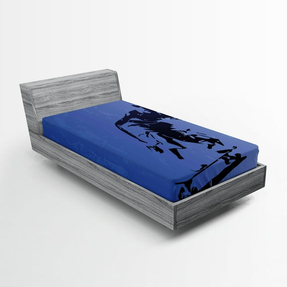 Ambesonne Teenage Fitted Sheet, Abstract Vector Skaters, Twin Size, Violet Blue Black