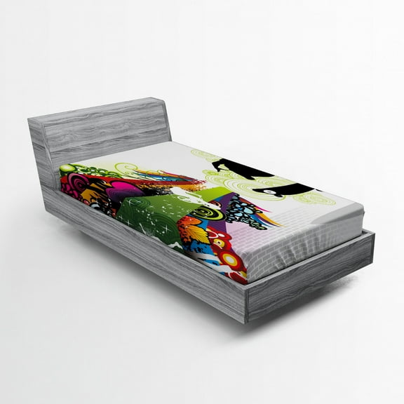 Ambesonne Teenager Fitted Sheet, Scater Boy Colorful, Twin XL Size, Multicolor