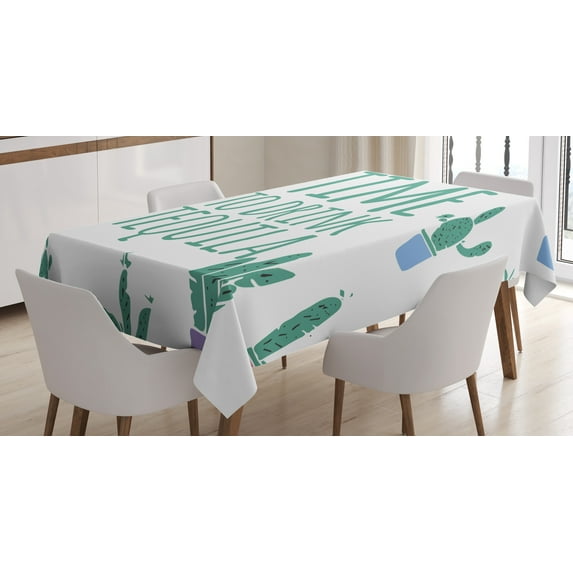 Ambesonne Tequila Tablecloth Rectangular Table Cover, Time to Drink Words Cactus, 52"x70", Sea Green Multicolor
