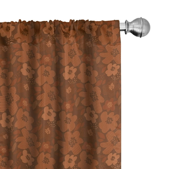 Ambesonne Terracotta Window Curtains, Autumn Flowers Artwork, Each 28" W x 63" L, Redwood Burnt Orange