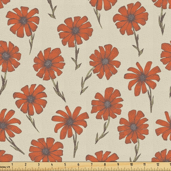 Ambesonne Terracotta Fabric by the Yard Upholstery, Chamomile Flowers Retro, 3 Yards, Beige and Burnt Orange