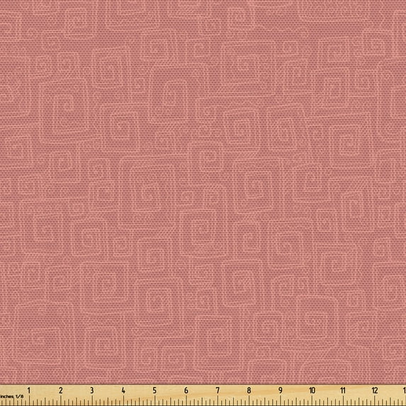 Ambesonne Terracotta Fabric by the Yard Upholstery, Swirling Square Motif, 10 Yards, Pale Rust Blush