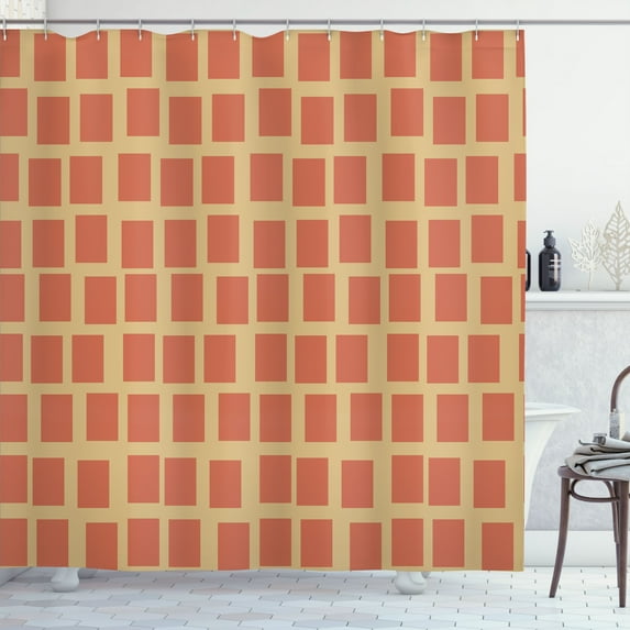 Ambesonne Terracotta Shower Curtain, Brick Wall Concrete Art, 69"Wx84"L, Almond and Dark Salmon