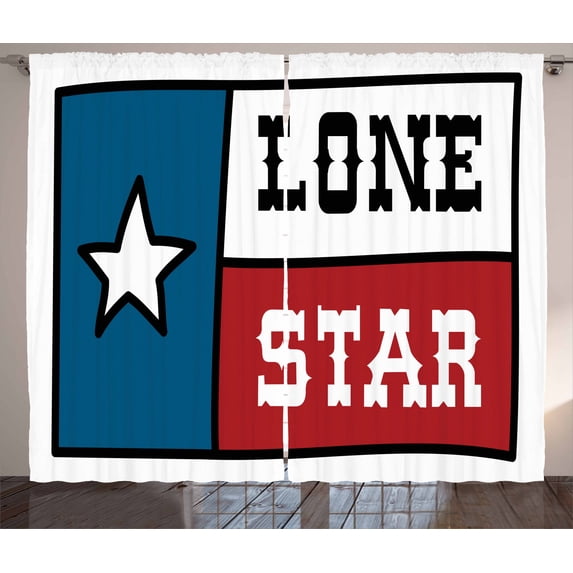 Ambesonne Texas Star Curtains 2 Panel Set, State Flag Design, 108" x 84", Cobalt Blue Ruby White