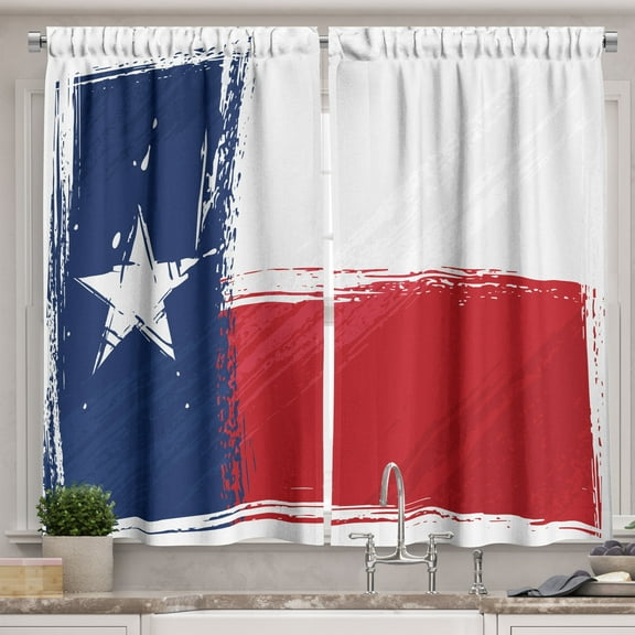 Ambesonne Texas Star Kitchen Curtains, Independent Country, 55"x39", Vermilion Dark Blue