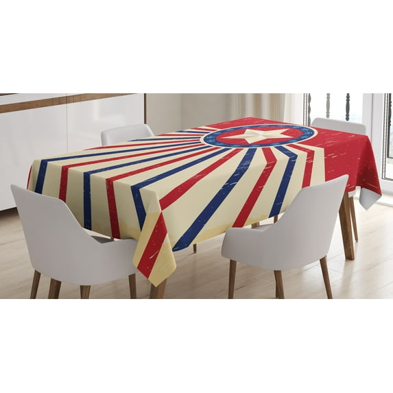 Ambesonne Texas Star Tablecloth Rectangular Table Cover, Vintage Stripes, 60"x84", Vermilion Navy Blue
