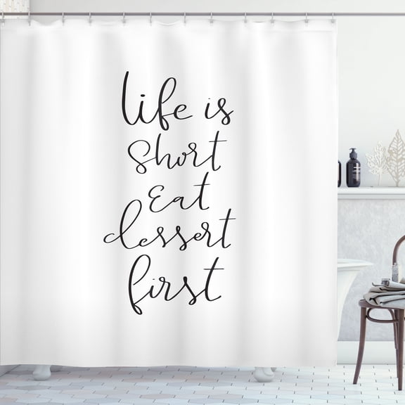 Ambesonne Text Shower Curtain, Cursive Ink Lettering Dessert, 69"Wx75"L, Charcoal Grey White
