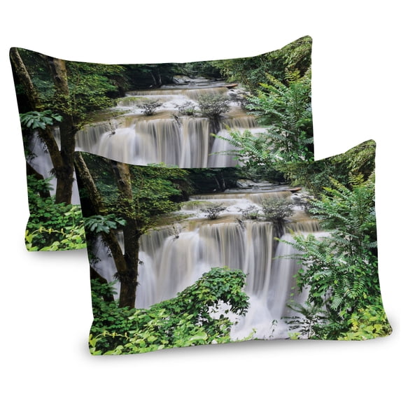 Ambesonne Thai Pillow Sham 2 Pack, Huay Mae Khamin, 30"x20", Green Brown