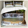 thumbnail image 1 of Ambesonne Thailand Duvet Cover Sets, Waterfall Kanchanaburi, 2-King, Green Brown Grey, 1 of 7