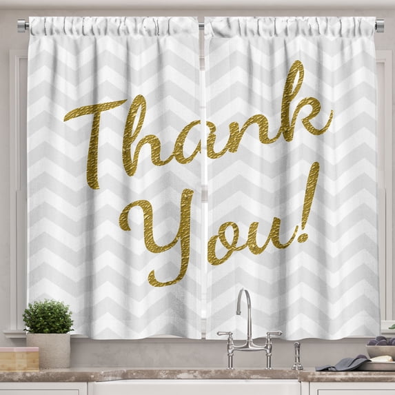 Ambesonne Thank You Kitchen Curtains, Golden Yellow Tone Glitz, 55"x45", Pale Grey Dark Khaki