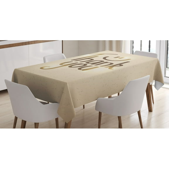 Ambesonne Thank You Tablecloth Rectangular Table Cover, Simple Words Smiling Sign, 52"x70", Beige Umber