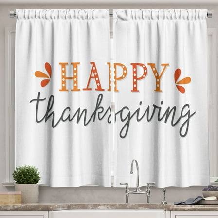 Ambesonne Thanksgiving Kitchen Curtains, Holiday Lettering Art, 55"x36", White and Marigold