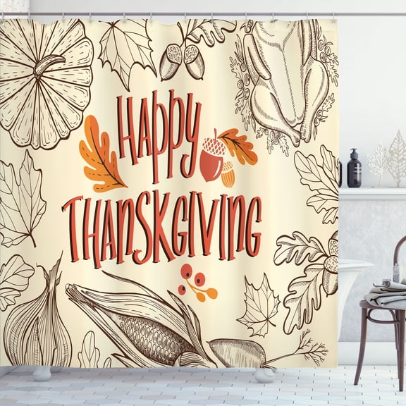 Ambesonne Thanksgiving Shower Curtain, Celebration of Holiday, 69"Wx70"L, Cream Marigold Umber