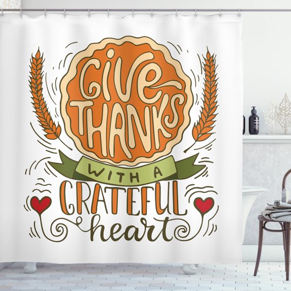 Ambesonne Thanksgiving Shower Curtain, Give Thanks Words, 69"Wx70"L, Multicolor