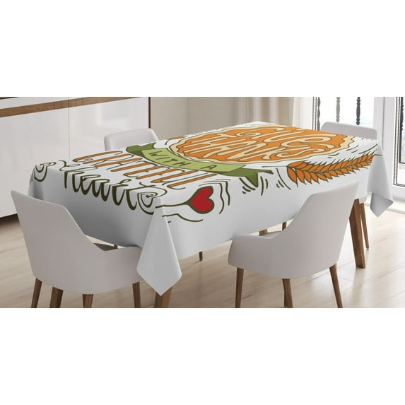 Ambesonne Thanksgiving Tablecloth Rectangular Table Cover, Give Thanks Words, 52"x70", Multicolor