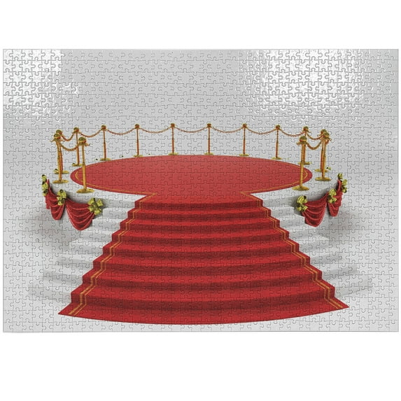 Ambesonne Theatre Jigsaw Puzzle, Round Stage with Stairs, Heirloom-Quality Fun Activity for Family Durable Cardboard, 1000 pcs, Red and White