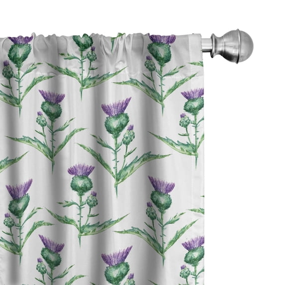 Ambesonne Thistle Window Curtains, Botanical Print Plant, Each 28" W x 63" L, Jade Green Off White