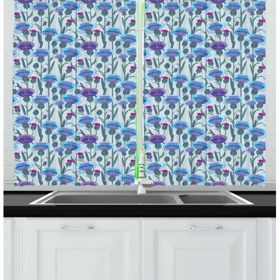 Ambesonne Thistle Kitchen Curtains, Thistle Bouquet Print, 55"x39", Multicolor