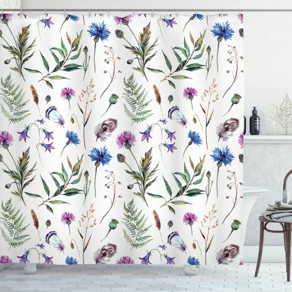 Ambesonne Thistle Shower Curtain, Wildflowers in Spring, 69"Wx75"L, Multicolor