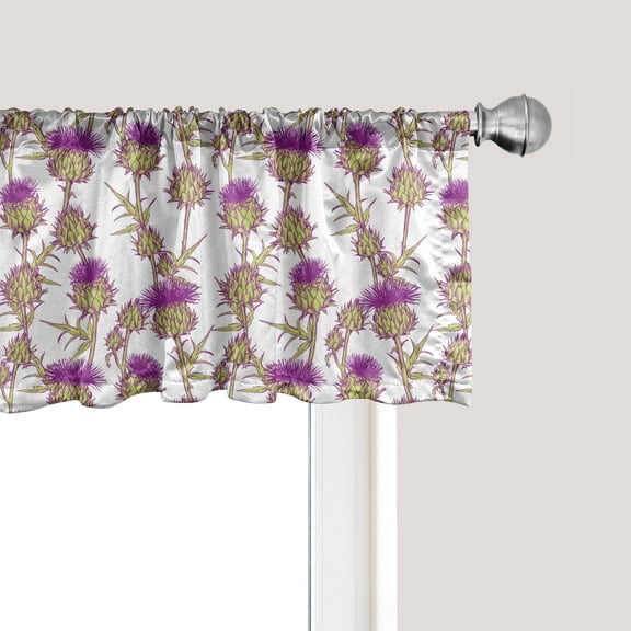 Ambesonne Thistle Window Valance, Summer Floral Thistles, 54" X 18", Apple Green Purple