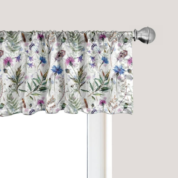 Ambesonne Thistle Window Valance, Watercolor Wildflowers, 54" X 12", Multicolor