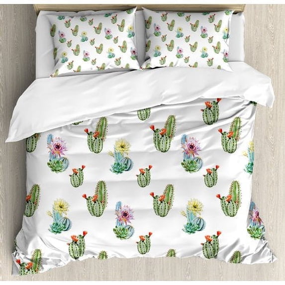 Ambesonne Thorny Vintage Hawaiian Nature Flourishing Succulents and Cactus Bouquets Duvet Cover Set