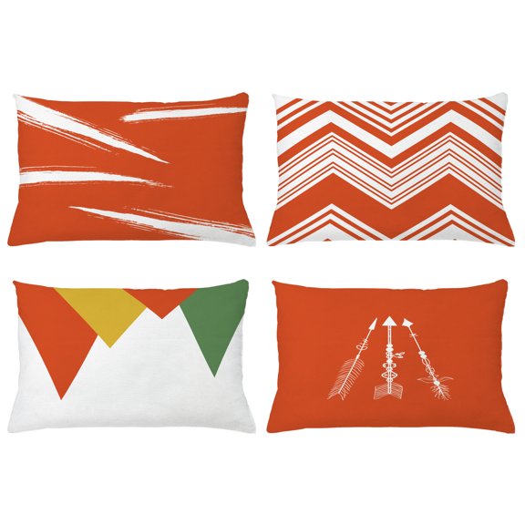 Ambesonne Throw Pillow Cover 4 Pack, , 12"x20", Burnt Sienna Yellow Green