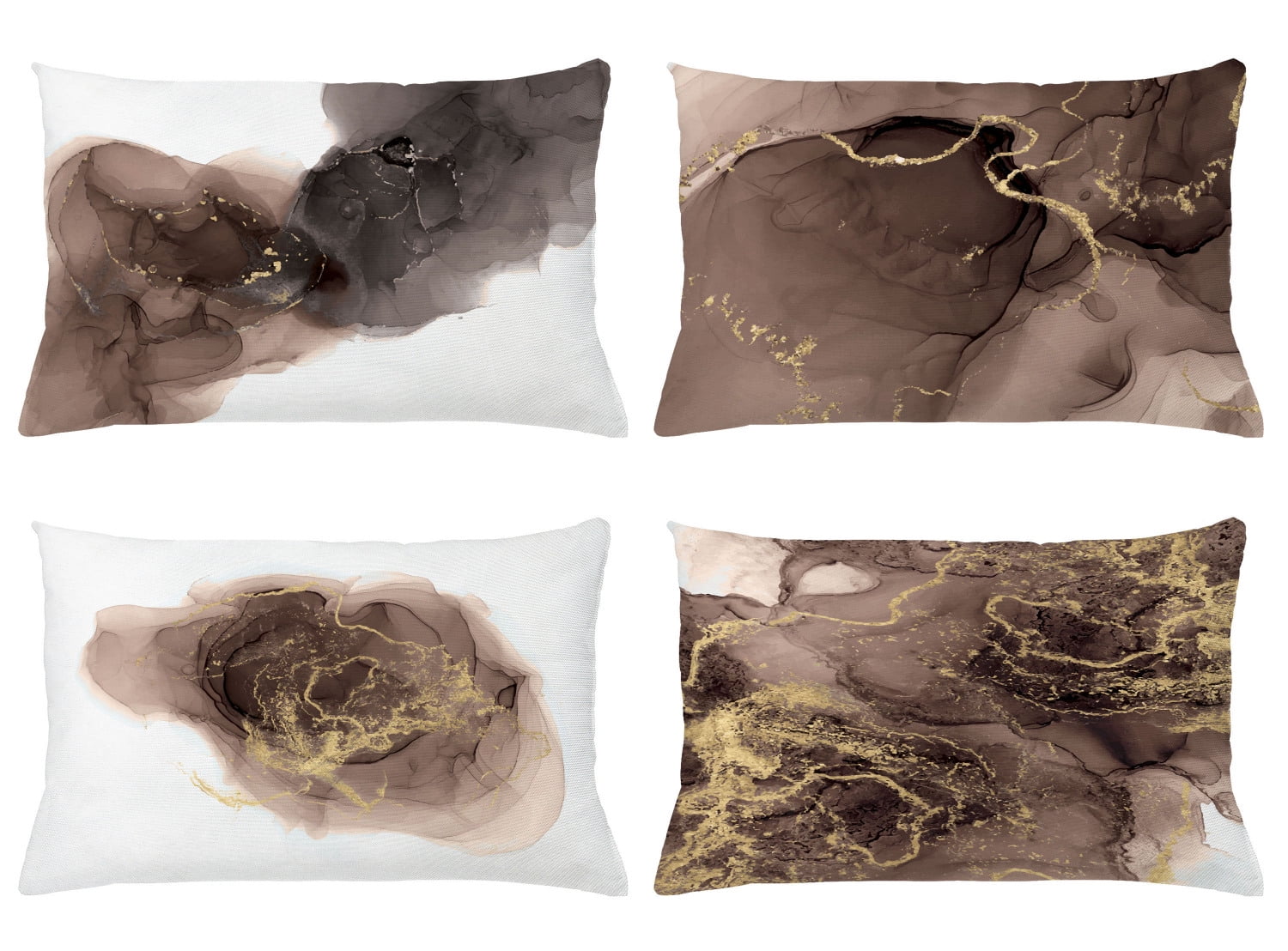 Pale Chocolate and Gold Abstract Microfiber Throw Pillow Set