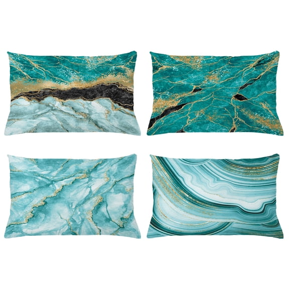 Ambesonne Throw Pillow Cover 4 Pack, , 12"x20", Turquoise Teal and Mustard