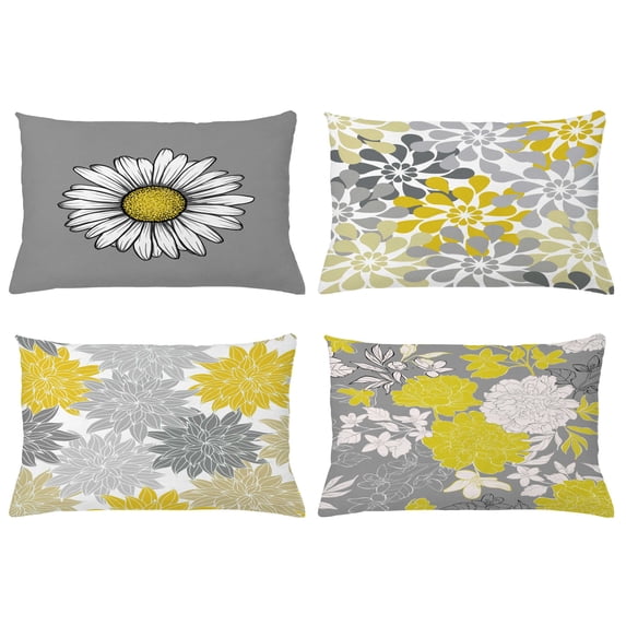 Ambesonne Throw Pillow Cover 4 Pack, , 12"x20", Yellow and Grey