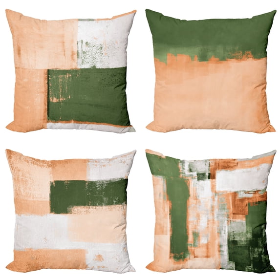 Ambesonne Throw Pillow Cover 4 Pack, , 16", Dark Olive Green and Peach