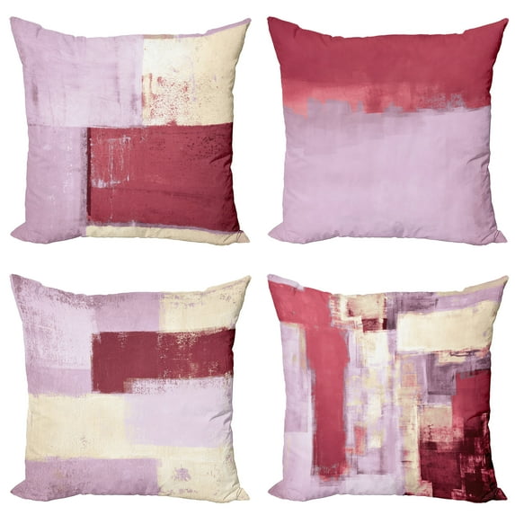 Ambesonne Throw Pillow Cover 4 Pack, , 16", Mauve Raspberry and Eggshell