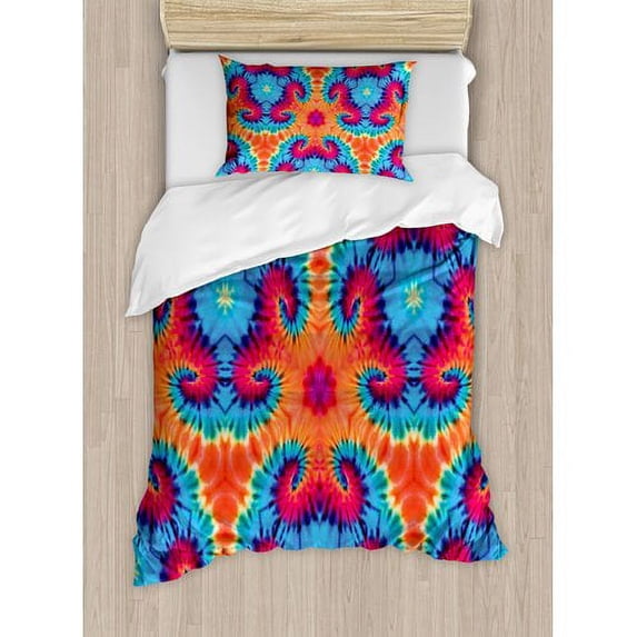 Ambesonne Tie Dye Spiritual Ikat with Hallucinatory Concentric Fractal Weird Creepy Reflection Duvet Cover Set