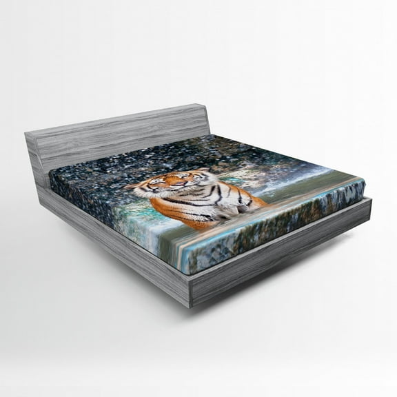 Ambesonne Tiger Fitted Sheet, Exotic Wildlife Nature, Full Size, Multicolor