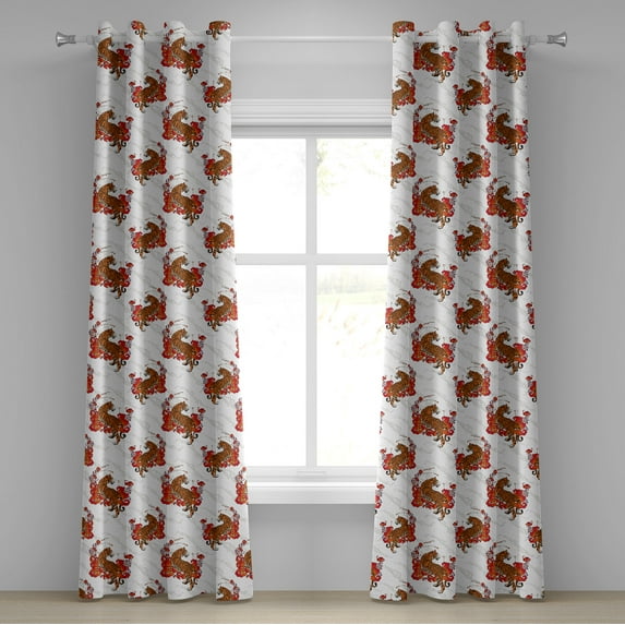 Ambesonne Tiger Grommet Curtain, Asian Animal Swirly Pattern, 50"x96", Burnt Orange Vermilion