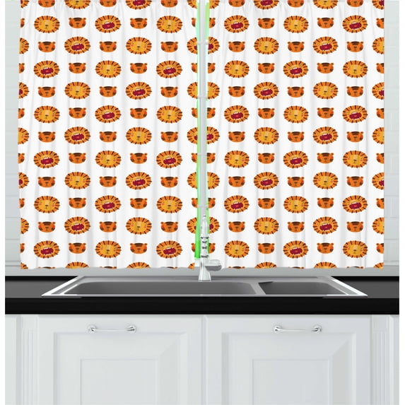 Ambesonne Tiger Kitchen Curtains, Funky Forms Tiger Lion Face, 55"x39", Orange and Multicolor