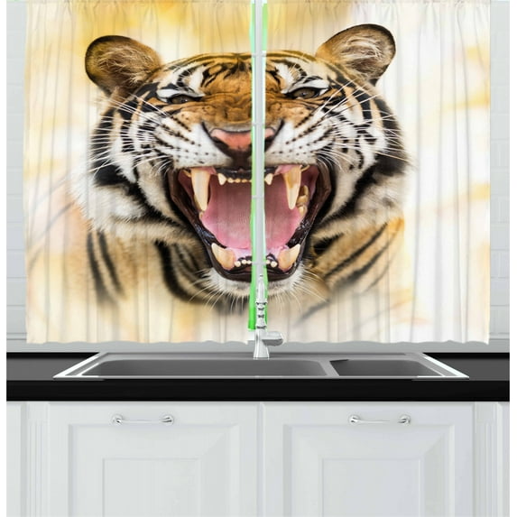 Ambesonne Tiger Kitchen Curtains, Young Panthera Growling, 55"x39", Multicolor