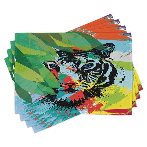 Ambesonne Tiger Place Mats Set of 4, Abstract Bengal Tiger, Standard Size, Multicolor