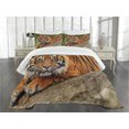 thumbnail image 1 of Ambesonne Tiger Quilted Bedspread Set 3 Pcs, Tiger Crouching on Rock, King Size, Multicolor, 1 of 3